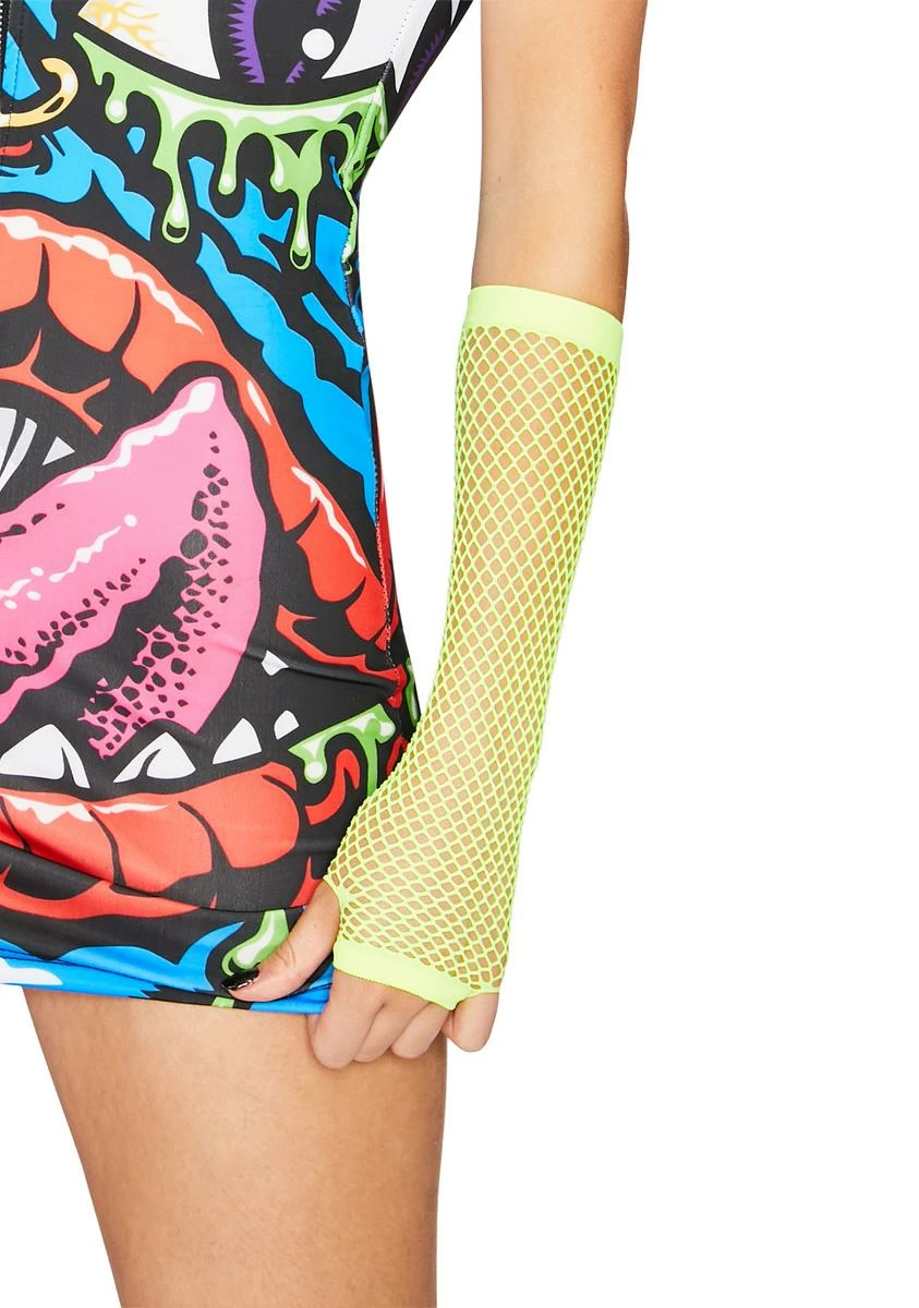 X_CIEL Electric Neon Nebula Fishnet Gloves