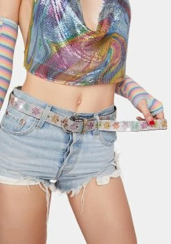 X_Fame Accessories Here For Groovin' Floral Rhinestone Belt