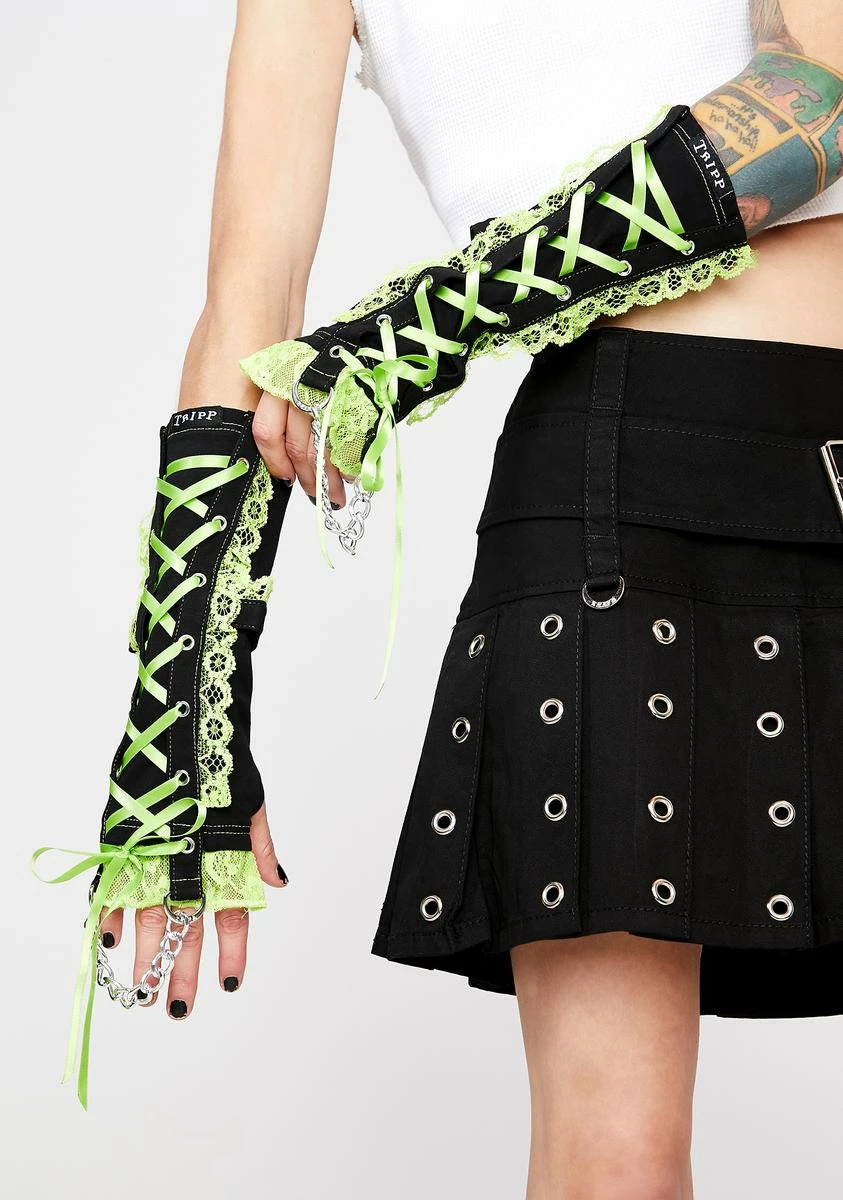 TRIPP NYC Green Lace Arm Warmers