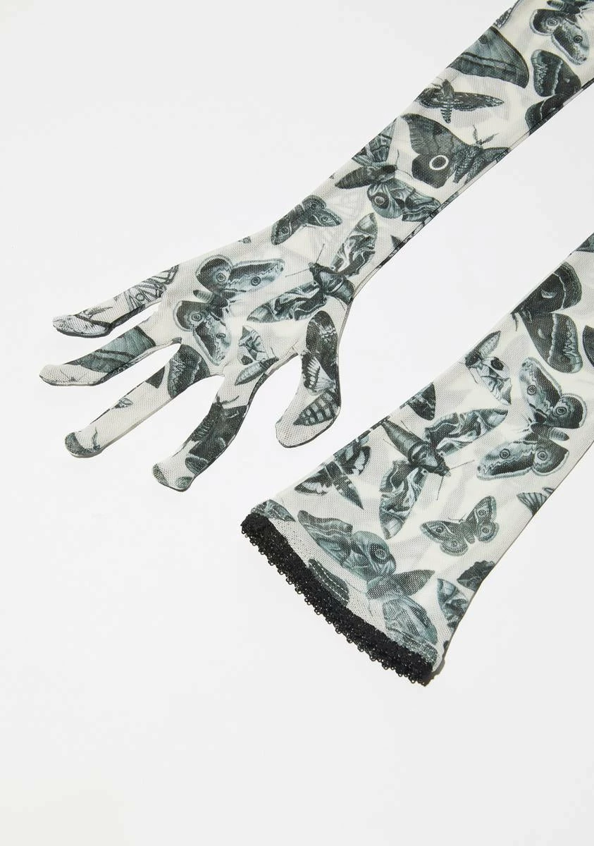Widow Spirit World Moth Print Mesh Gloves - Image 4