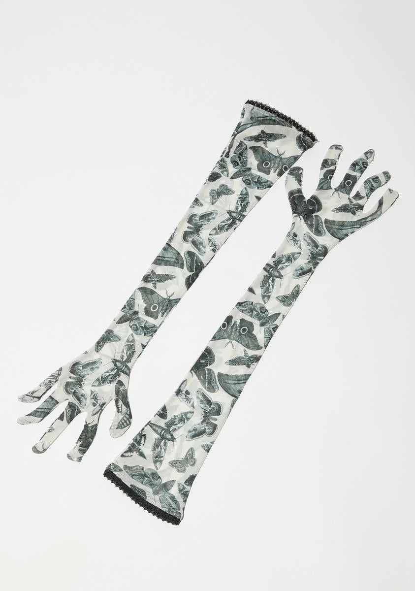 Widow Spirit World Moth Print Mesh Gloves - Image 3