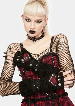 DARK IN LOVE Punk Plaid Cat Claw Gloves