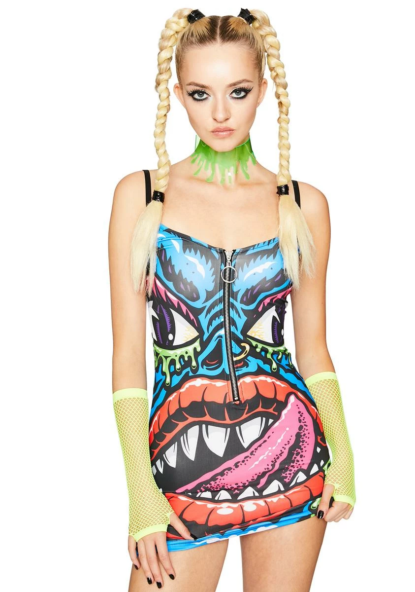 X_CIEL Electric Neon Nebula Fishnet Gloves - Image 2