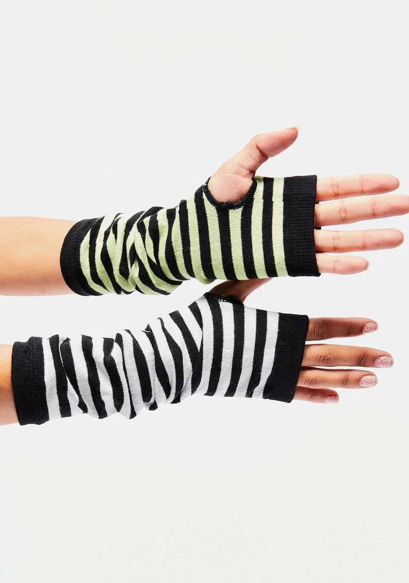 Too Fast Mixed Stripe Fingerless Gloves - Image 3