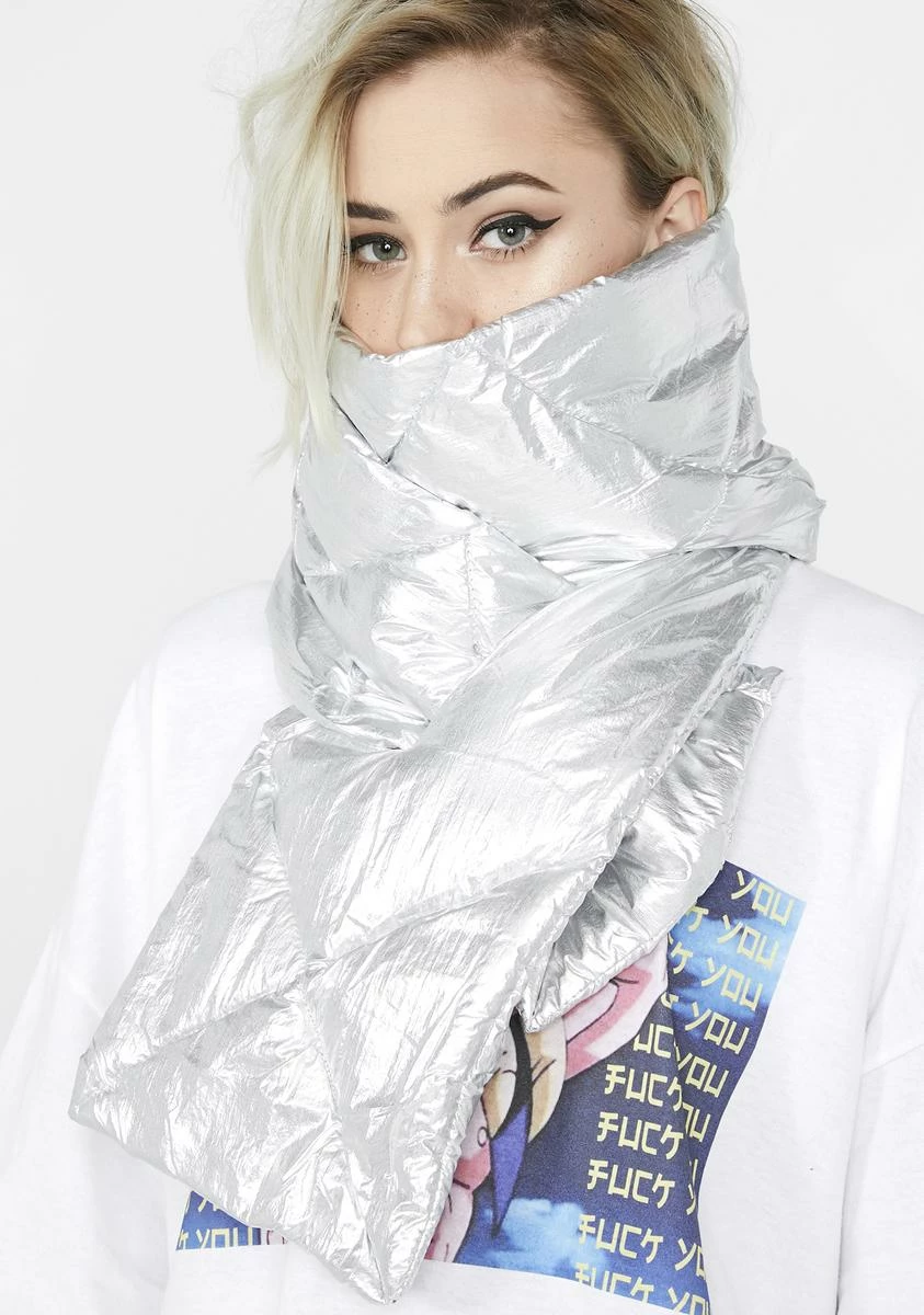 X_Impulse Fashion Accessories Platinum Chillin' Babe Puffer Scarf