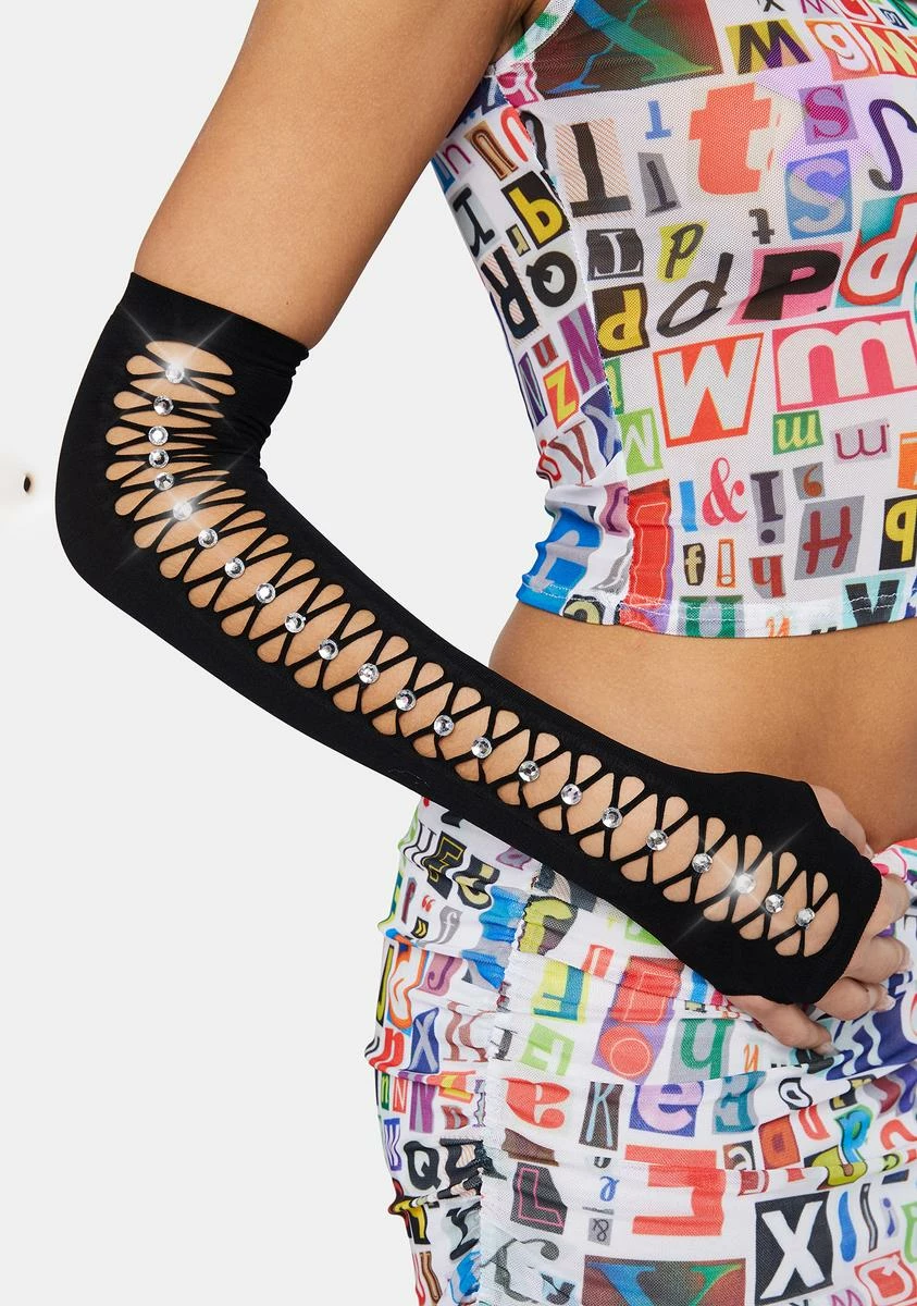 X_PTLHZ Sass You Later Rhinestone Gloves