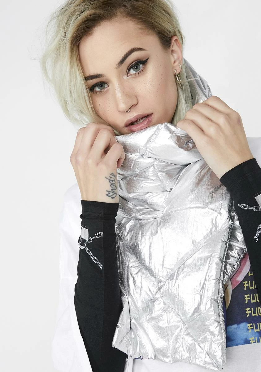 X_Impulse Fashion Accessories Platinum Chillin' Babe Puffer Scarf - Image 3