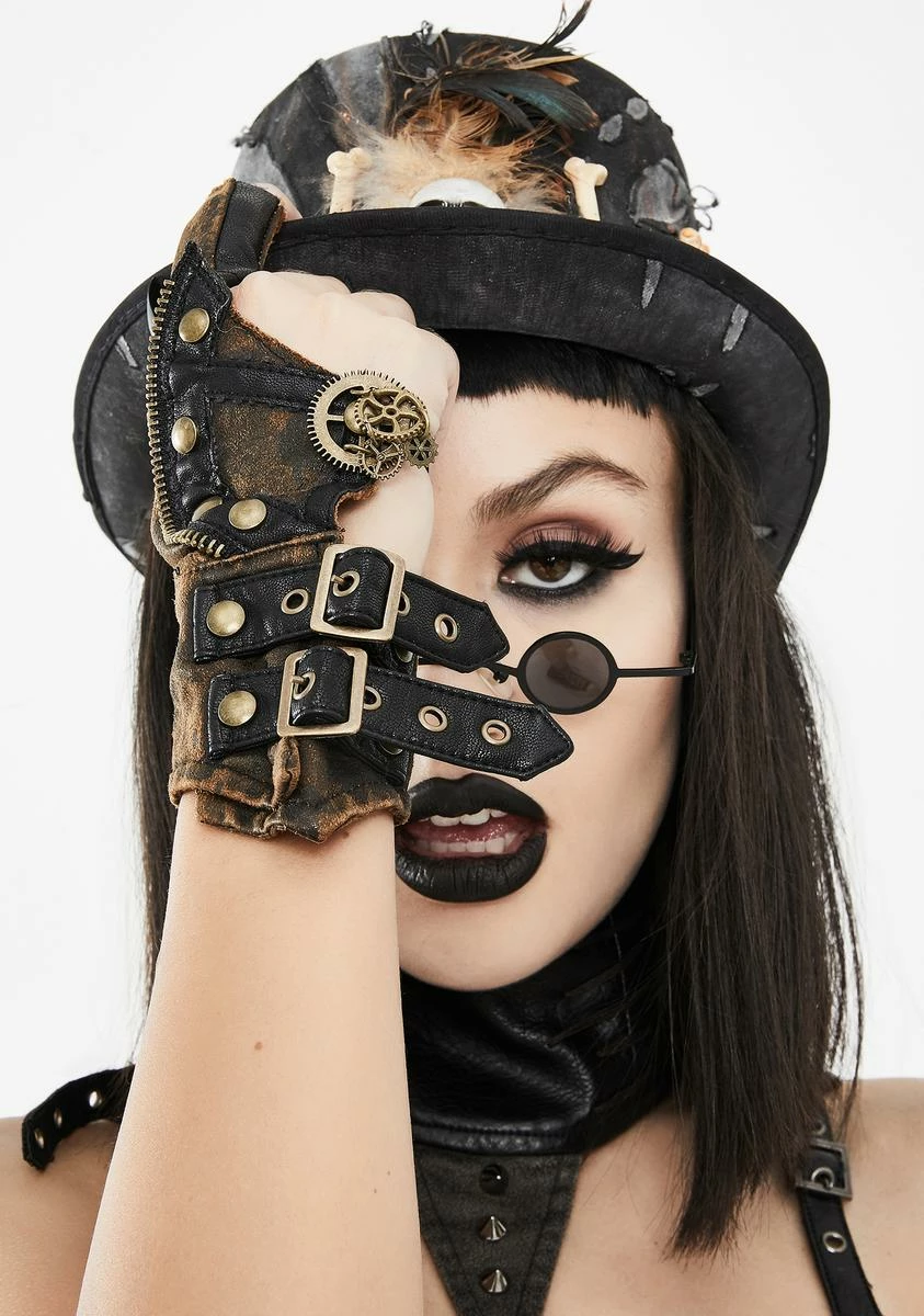 DEVIL FASHION Smoke And Illusions Steampunk Fingerless Gloves - Image 2