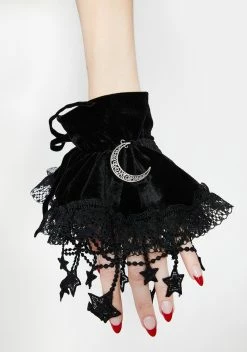 DARK IN LOVE Black Luna Moon Stars Lace Gloves