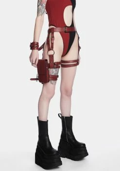 DARKER WAVS Modulation Oxblood Leg Harness With Wrist Cuffs
