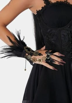 DEVIL FASHION Gear Dial Feather Gloves With Bow