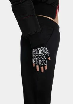 Too Fast Skull Fairisle Fingerless Knit Gloves
