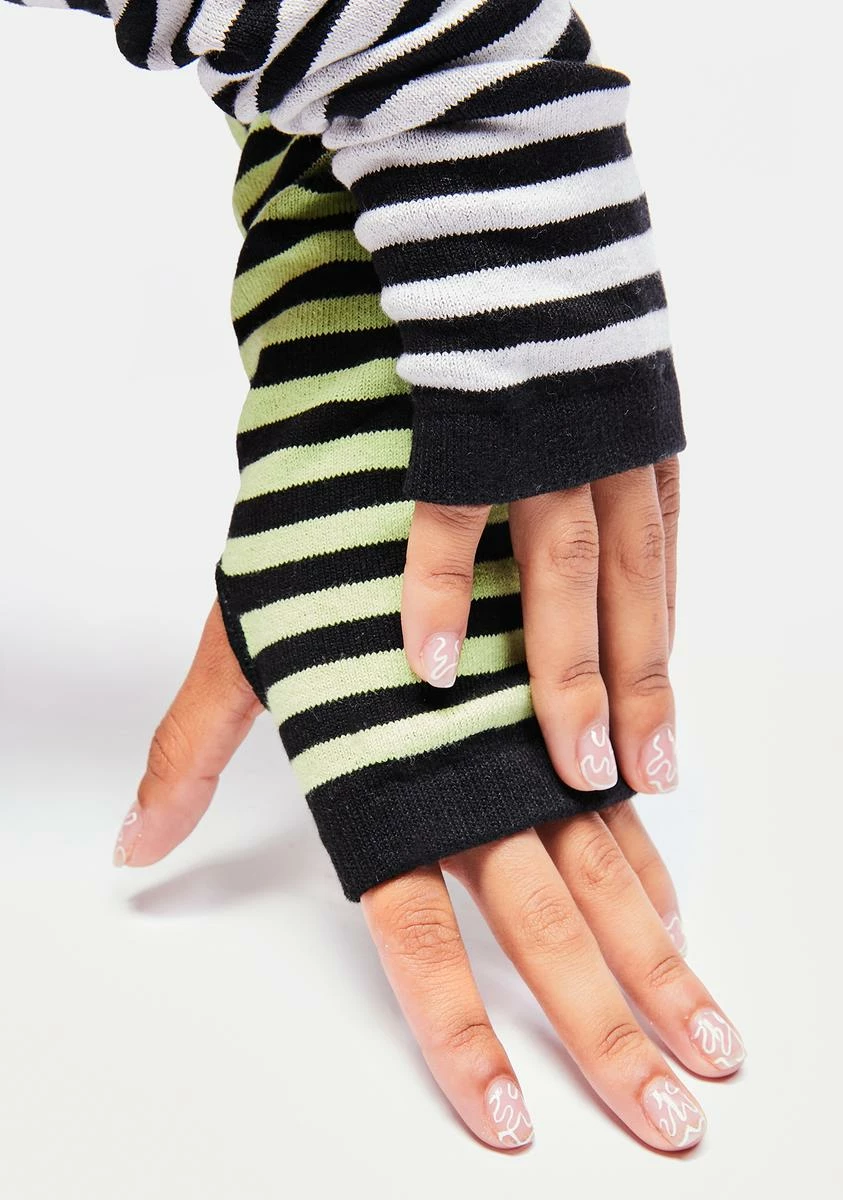 Too Fast Mixed Stripe Fingerless Gloves - Image 2