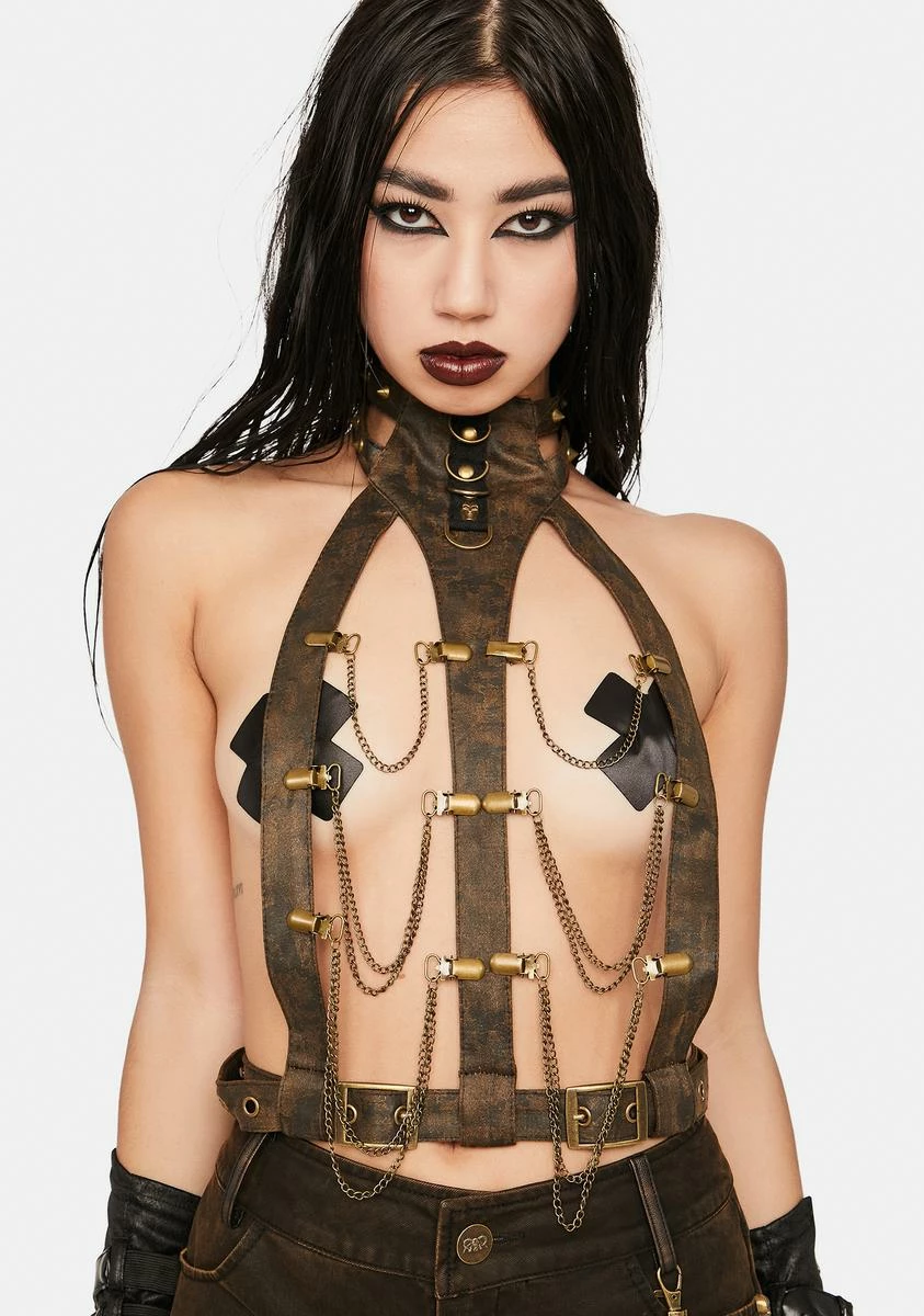 DEVIL FASHION Vegan Leather Chain Harness