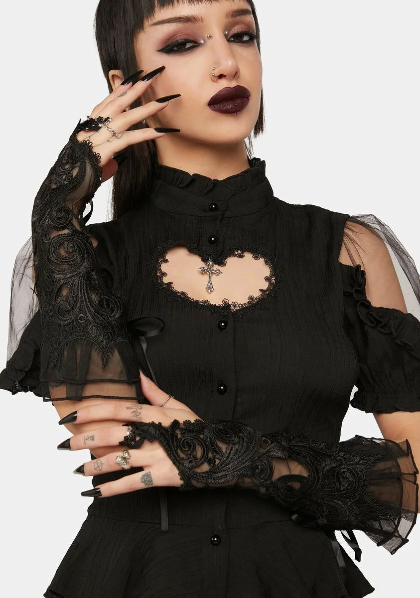 DARK IN LOVE Gothic Gorgeous Embroidered Gloves - Image 3