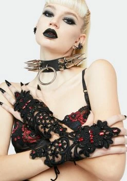 DEVIL FASHION Brocade Crystal Gloves