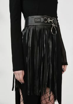 DEVIL FASHION Vegan Leather Fringe Belt
