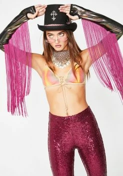 Club Exx Dark Rainbow Goddess Fringe Gloves